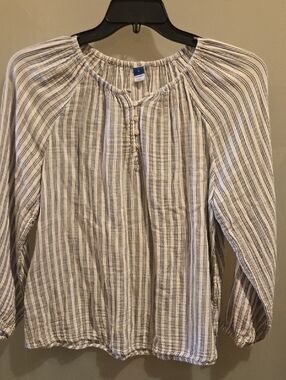 Old Navy Striped Button-Front Peasant Top - Cream & Navy